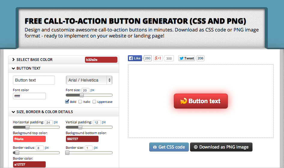 Call-to-Action Button Generator - Design buttons   download as CSS PNG